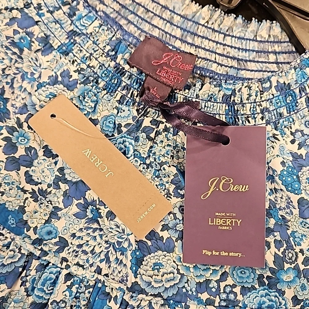💕J. CREW💕 Smocked Popover Top ~ Liberty Elysian Day Floral Large L NWT